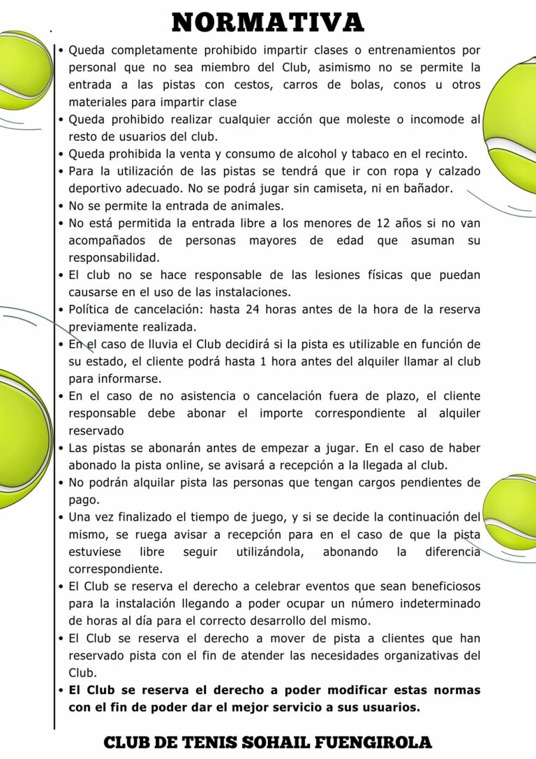 Normativa Club de Tenis Sohail Fuengirola